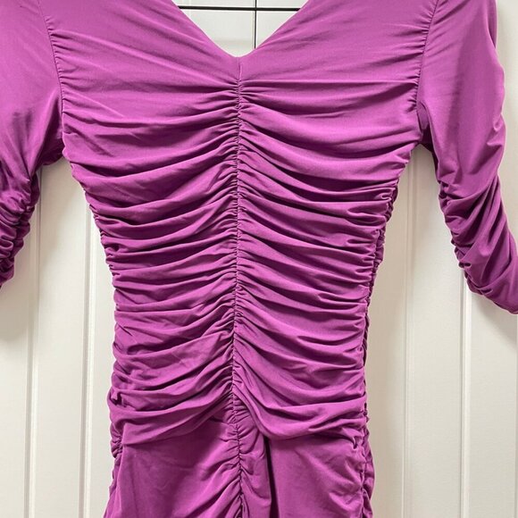BCBGMaxAzria Evert Ruched V-Neck Dress Purple – XS - Picture 8 of 16